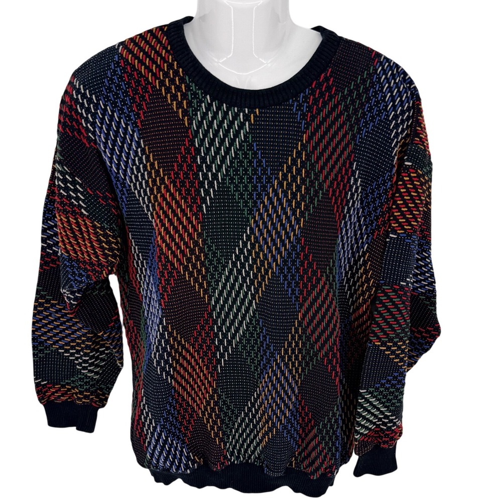 Vtg 90s TUNDRA Canada Mens Lg Sweater Hip Hop Black Textured Aspen